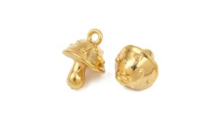 Pendentif petit champignon amanite acier inoxydable 304 plaqué or 18K