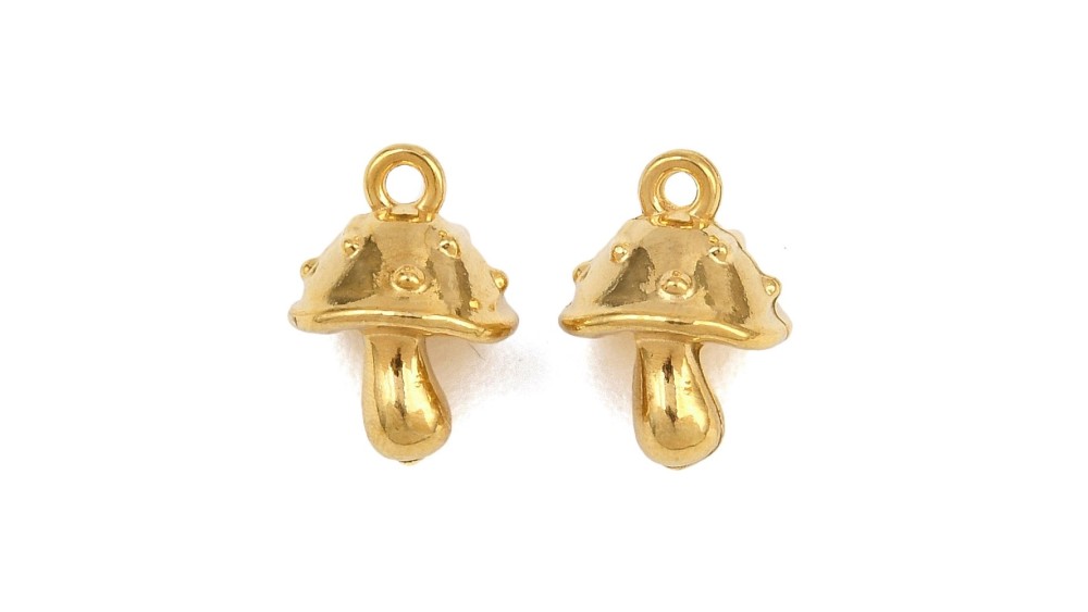 Pendentif petit champignon amanite acier inoxydable 304 plaqué or 18K