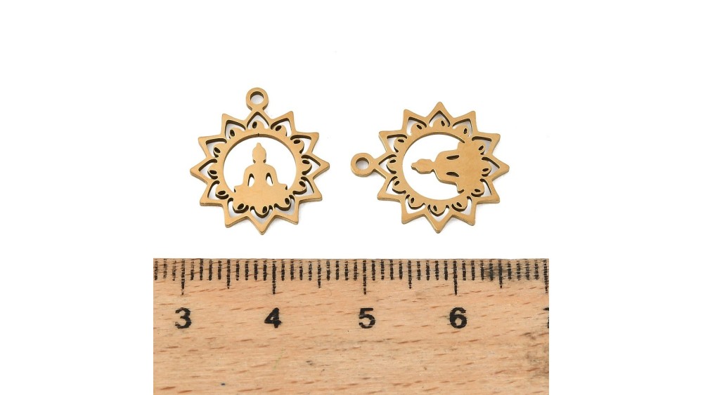 Pendentif Bouddha lotus en acier inoxydable 304 plaqué or 18K