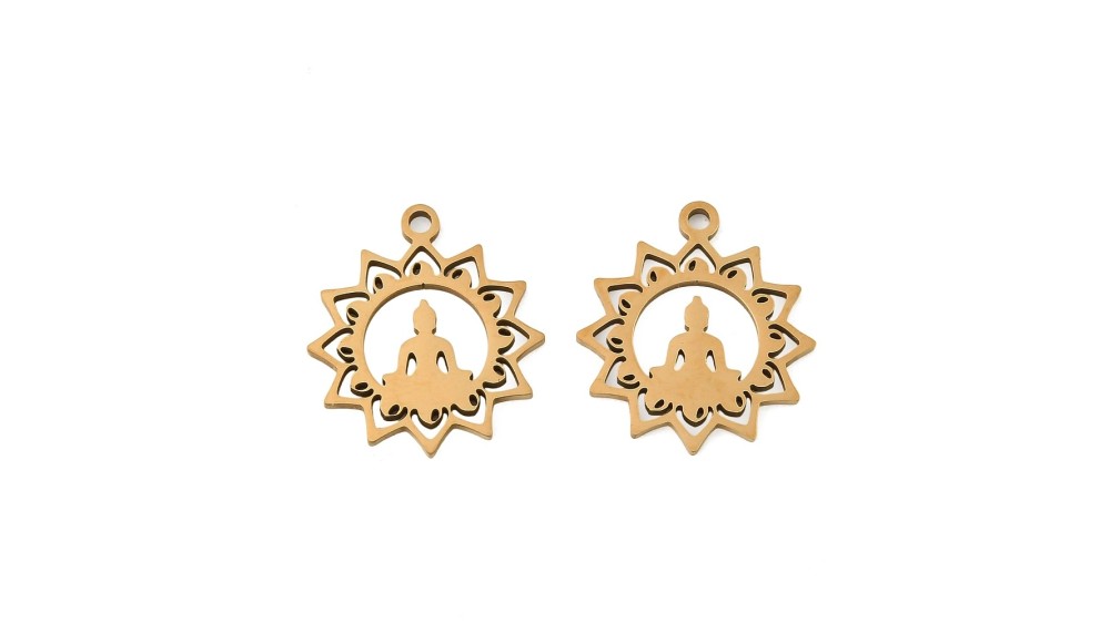 Pendentif Bouddha lotus en acier inoxydable 304 plaqué or 18K