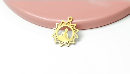 Pendentif Bouddha lotus en acier inoxydable 304 plaqué or 18K