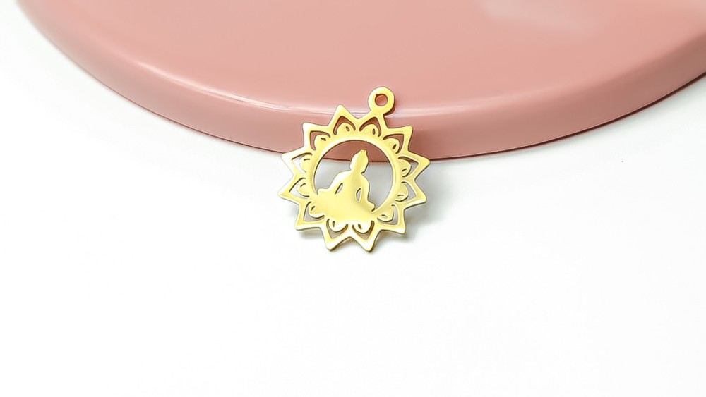 Pendentif Bouddha lotus en acier inoxydable 304 plaqué or 18K