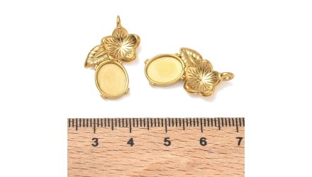 Pendentif floral support cabochon 8 x 10 mm – Acier inoxydable 304 plaqué or 18K IP