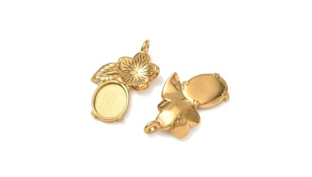 Pendentif floral support cabochon 8 x 10 mm – Acier inoxydable 304 plaqué or 18K IP