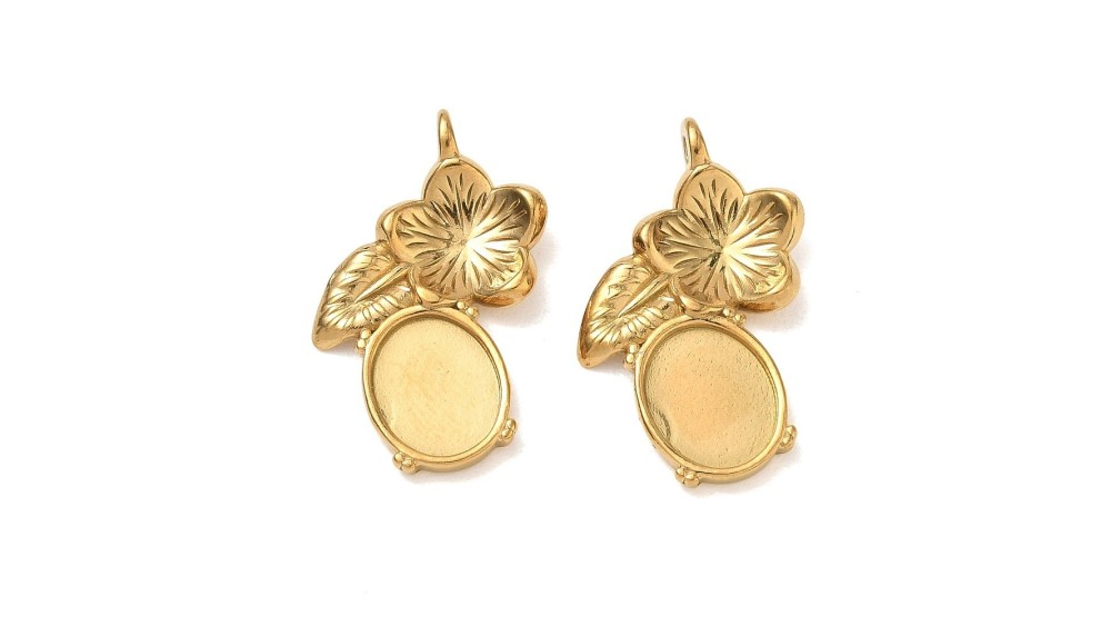 Pendentif floral support cabochon 8 x 10 mm – Acier inoxydable 304 plaqué or 18K IP