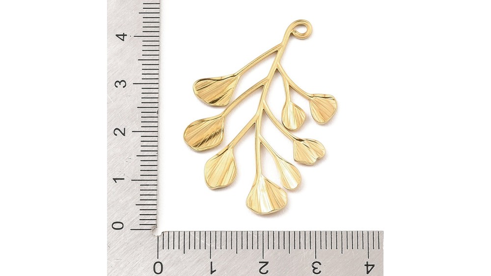 pendentif feuille acier or