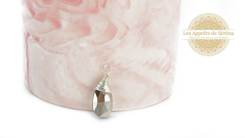 Pendentif goutte verre attache laiton argent