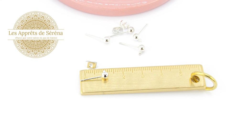 Paire de clous d'oreille boule 4mm en laiton argent pour création DIY