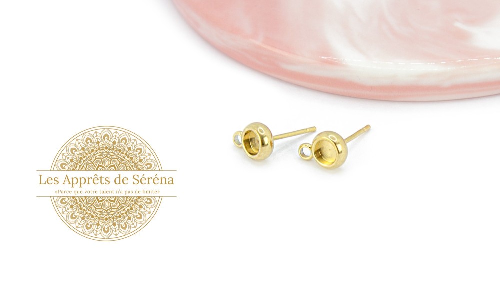 supports cabochon 4mm acier doré