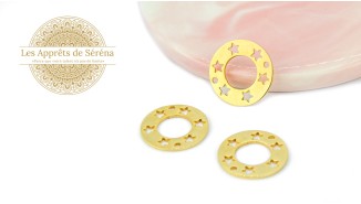 Connecteur rond à étoiles 20mm acier doré pour création  de bracelets