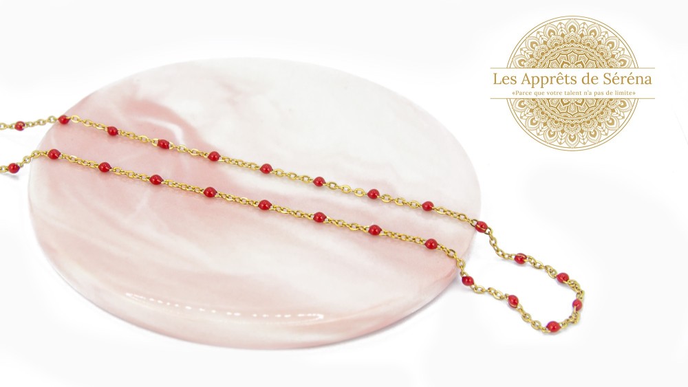 Chaîne acier 304 dorée émaillée rouge 1.5mm