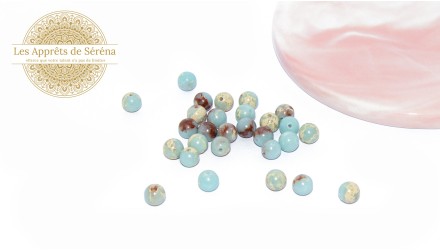 30 Perles rondes 6mm à facettes en  jaspe aqua terra