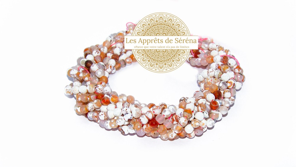 30 Perles 6mm à facettes en agate de feu naturelle teintée orange