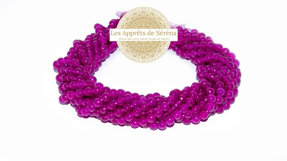 30 Perles à facettes 6mm en jade blanc teinté violet