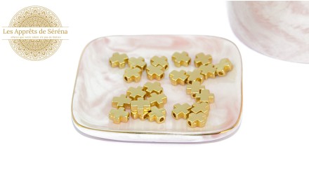 Perles intercalaires croix 8x8mm en laiton doré 18k