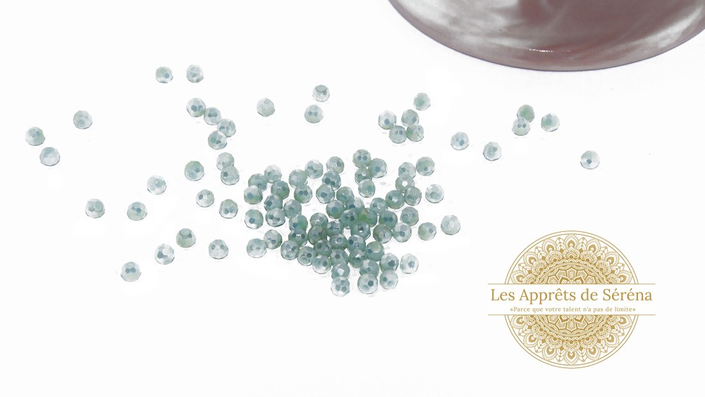 verre rondes à facettes 4x3mm vert d'eau AB