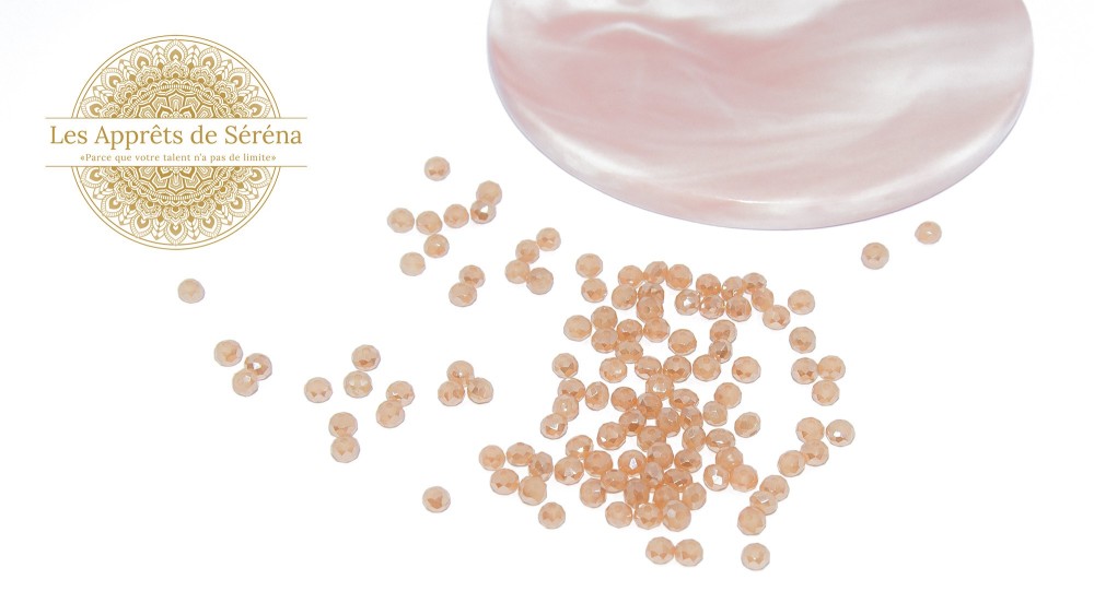 Perles verre abaques à facettes 4x3mm pêche AB