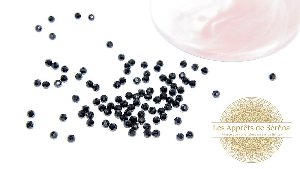 verre rondes à facettes 4mm noires
