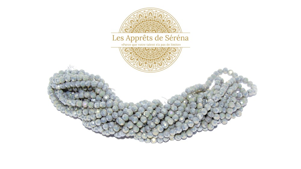 Perles verre rondes à facettes 4mm grises AB