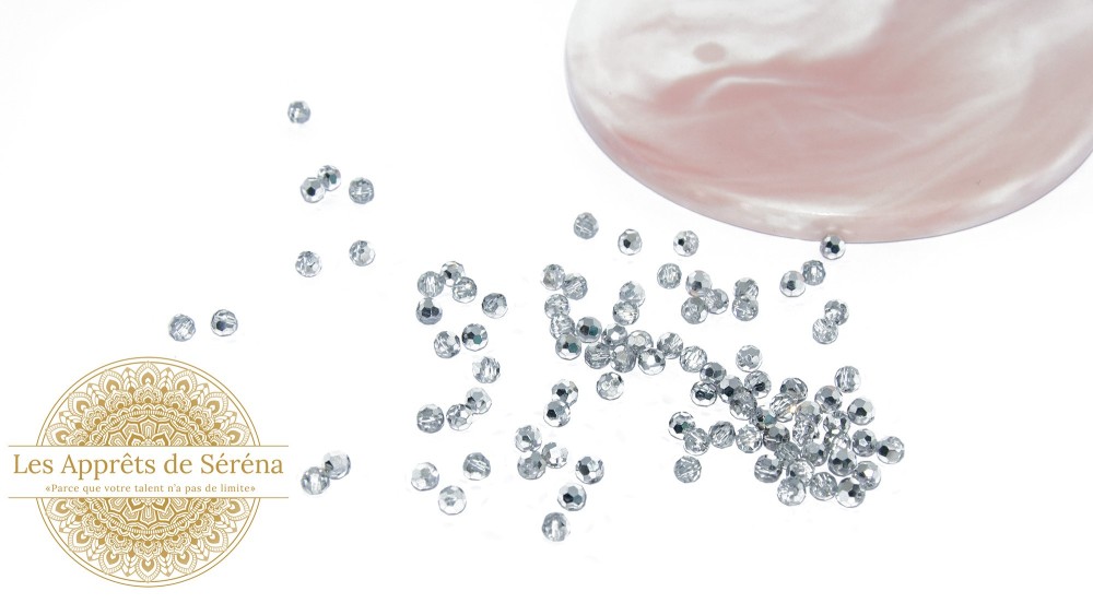 verre rondes à facettes 4mm argent AB