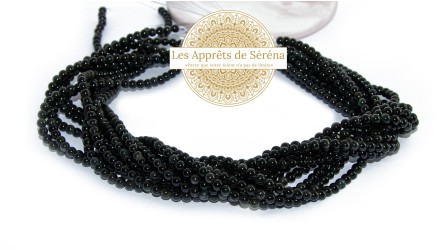 50 Perles rondes lisses 4mm en obsidienne naturelle