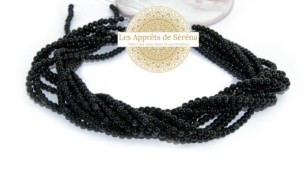 50 Perles rondes lisses 4mm en obsidienne naturelle