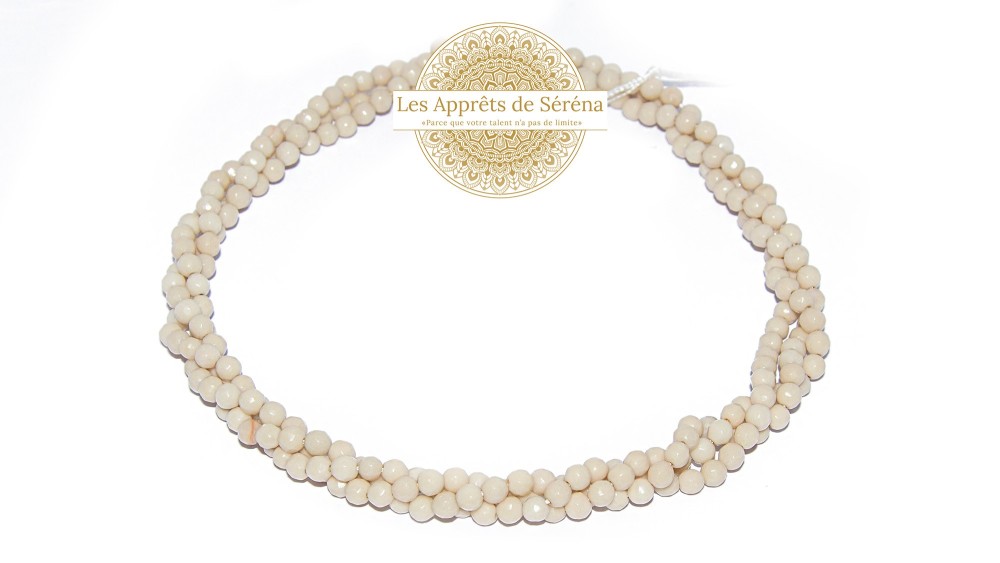 50 Perles rondes à facettes 4mm en os fossile