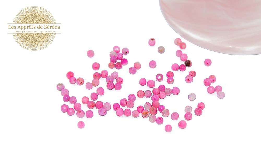 facettes 4mm en agate naturelle teintée fuchsia
