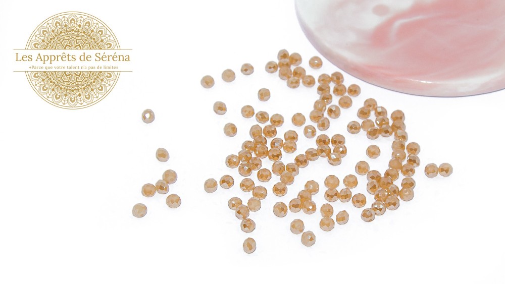 Perles verre abaques à facettes 4x3mm champagne AB