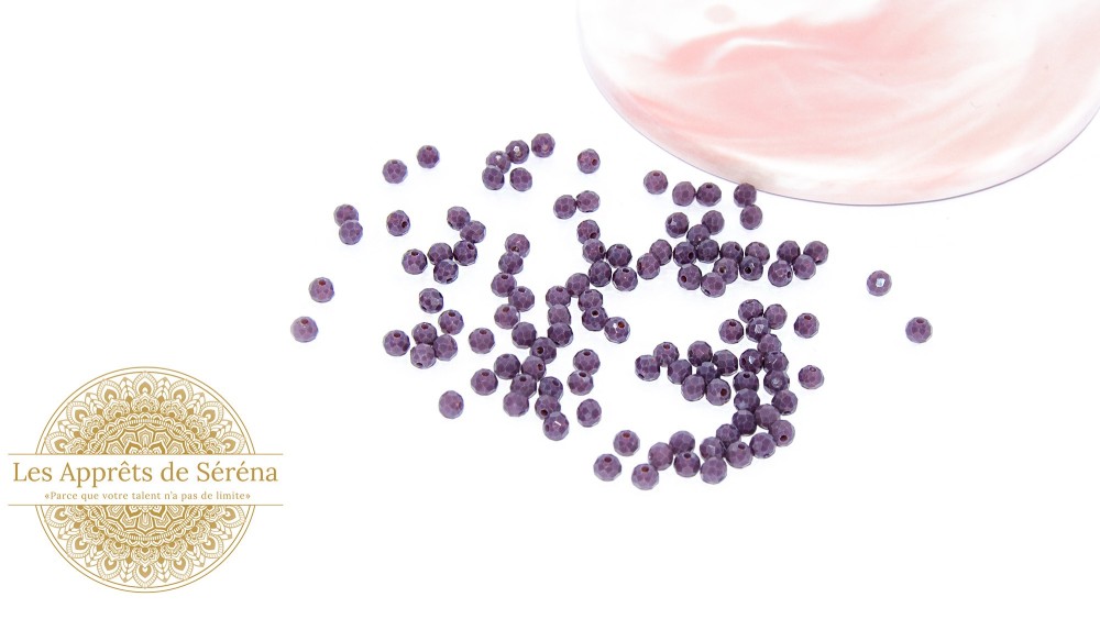 Perles verre abaques à facettes 4x3mm violettes