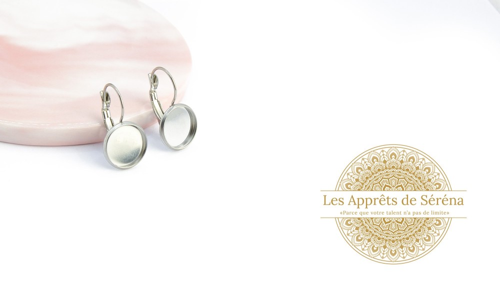 Dormeuses supports cabochons 10mm en acier 304 argent