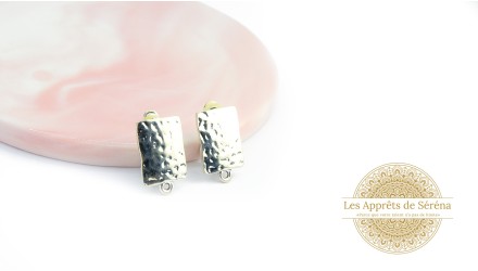 Paire de clips d'oreille rectangle effet martelé en zamak argent