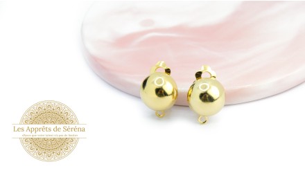 Paire de clips ronds 13mm en laiton doré avec anneau