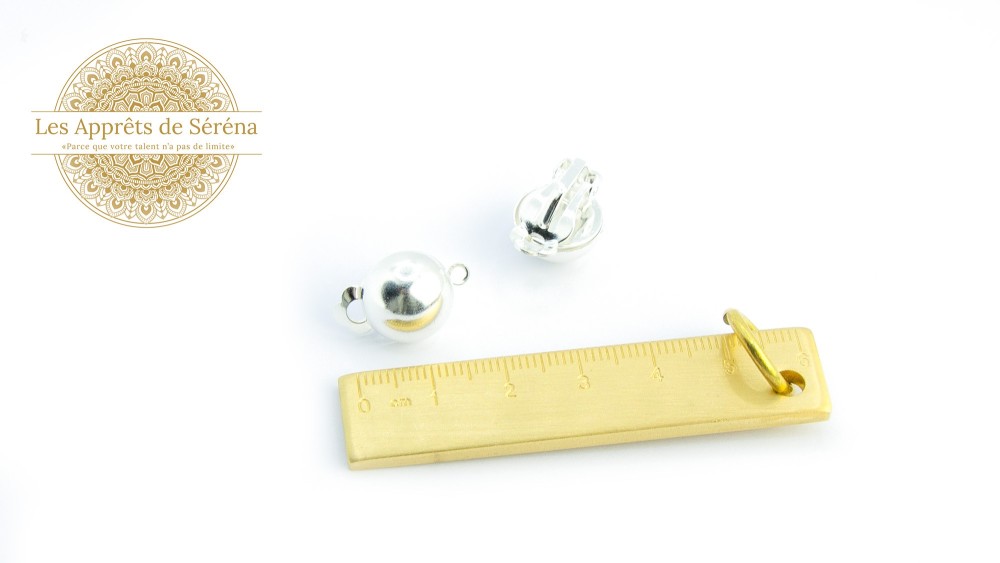 clips ronds 13mm en laiton plaqué argent avec anneau