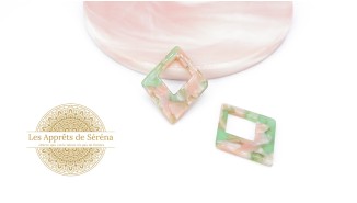 Connecteurs acétate losange 37x27mm vert et rose