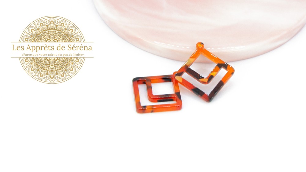 Connecteurs acétate losange 25x23mm orange