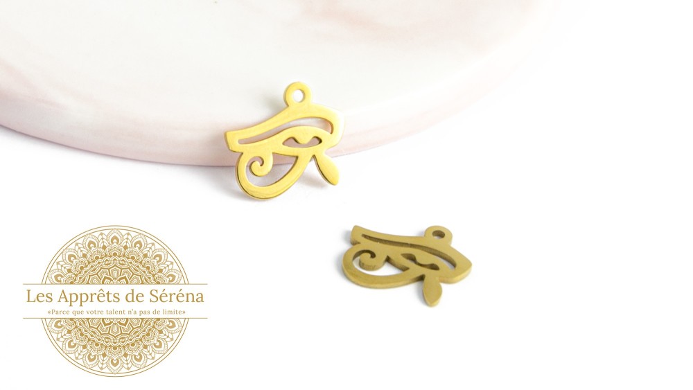 Pendentif oeil de Râ ou d'Horus en acier 304 doré haute qualité