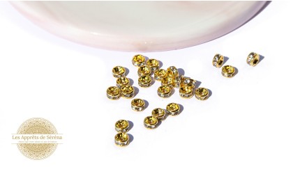 Perles laiton doré à strass 4x2mm