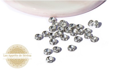 Perles laiton argent à strass 5x2.5mm