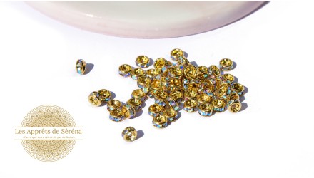 Perles laiton doré à strass AB 4x2mm
