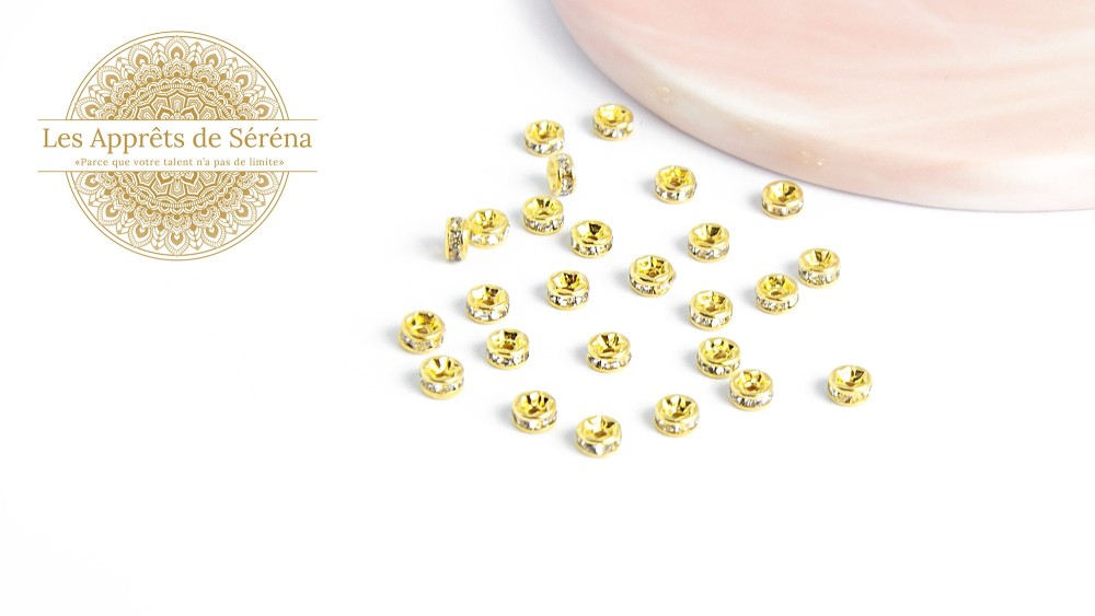 Perles laiton doré à strass 4x2mm