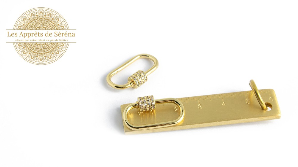 mousquetons 26x15mm laiton doré strass micropave