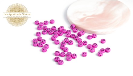 50 Perles émoticônes fuchsias