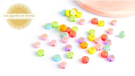 50 Perles acryliques rondes cœur étoile