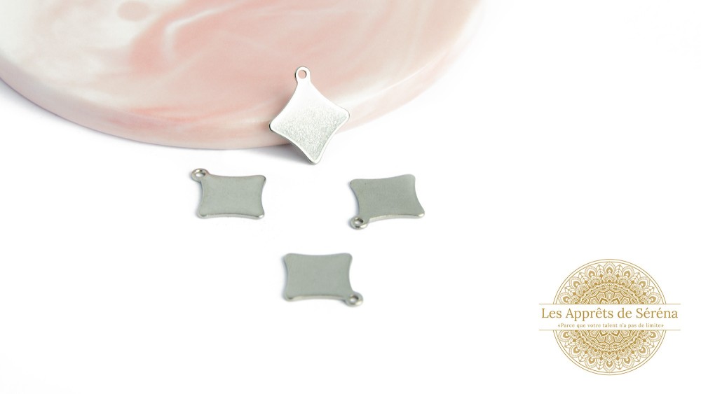 4 Pendentifs losange plein acier 304 argent