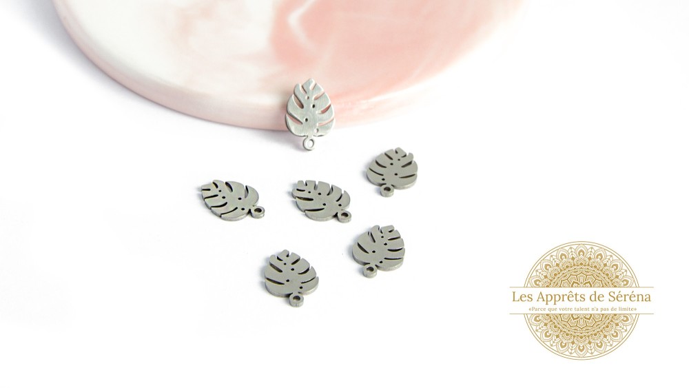 4 Pendentifs feuille de Monsterosa deliciosa acier 304