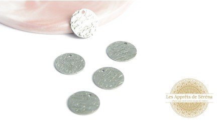 Pendentif 15mm acier argent texturé