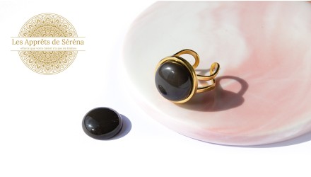Cabochon 16mm en agate noire