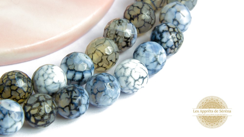 Perles à facettes 10mm agate craquelée