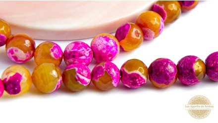 Perles à facettes 10mm agate craquelée teintée sorbet/Grade A